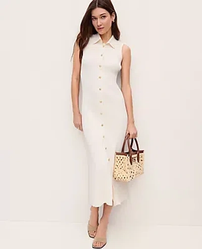 Ann Taylor Petite Collared Midi Sweater Dress In White