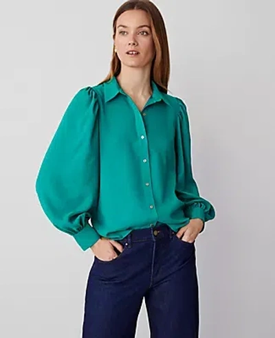 Ann Taylor Petite Collared Puff Sleeve Shirt In Jasper Glow