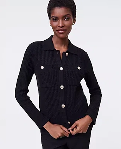 Ann Taylor Petite Collared Sweater Jacket In Black