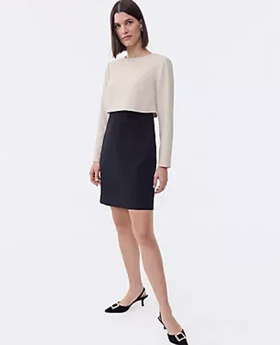 Ann Taylor Petite Colorblock Crew Neck Shift Dress In Neutral