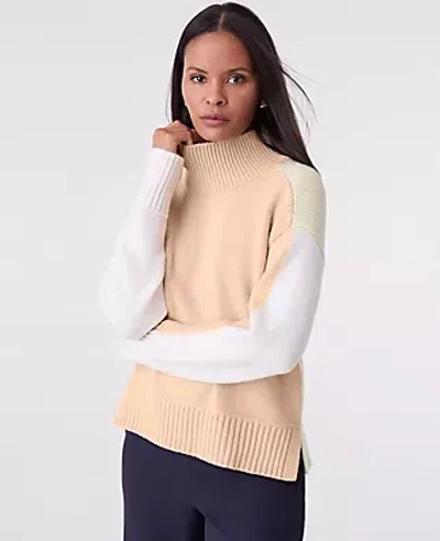 Ann Taylor Petite Colorblock Mock Neck Sweater In Multi