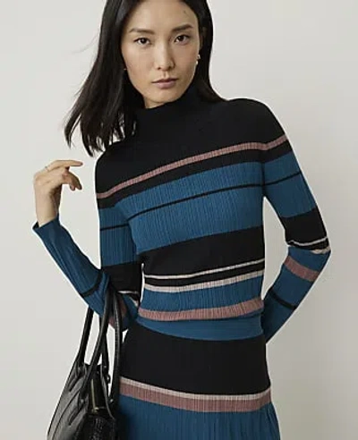 Ann Taylor Petite Colorblock Ribbed Turtleneck Sweater In Harbor Side Blue