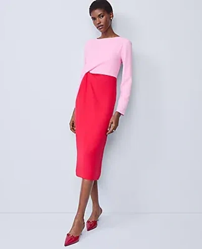Ann Taylor Petite Colorblock Twist Midi Dress In Pink