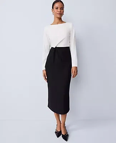 Ann Taylor Petite Colorblock Twist Midi Dress In White