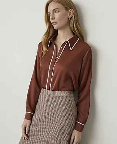 Ann Taylor Petite Contrast Trim Button Down Shirt In Amber Noir