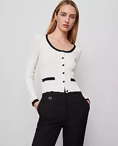 Ann Taylor Petite Contrast Trim Cardigan In White
