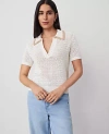 Ann Taylor Petite Contrast Trim Crochet-collar Tee In Winter White