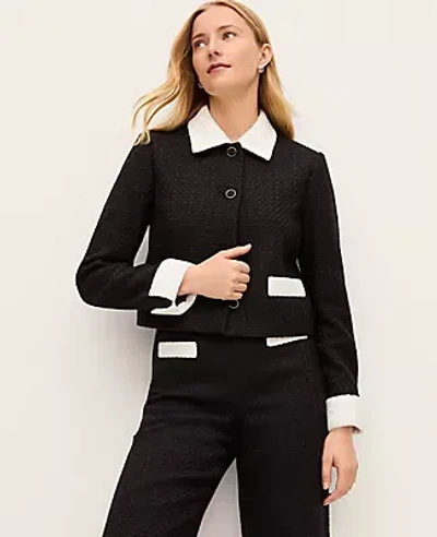 Ann Taylor Petite Contrast Trim Tweed Jacket In Black