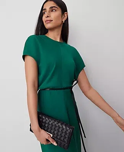 Ann Taylor Petite Crepe Column Midi Dress In Fresh Evergreen