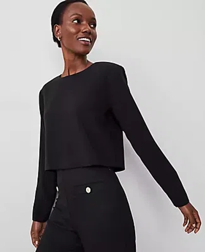 Ann Taylor Petite Crew Neck Blouse In Black