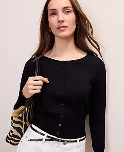 Ann Taylor Petite Crew Neck Cardigan In Black