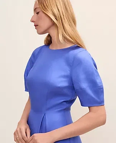 Ann Taylor Petite Crew Neck Flare Midi Dress In Blue