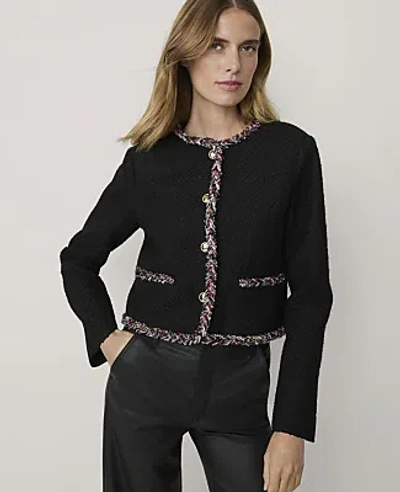 Ann Taylor Petite Crew Neck Jacket In Black