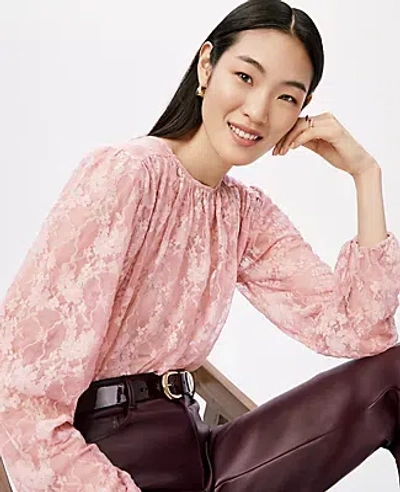 Ann Taylor Petite Crew Neck Shirred Blouse In Purple