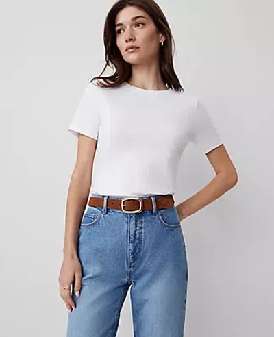 Ann Taylor Mixed Media Crew Neck Tee In Winter White