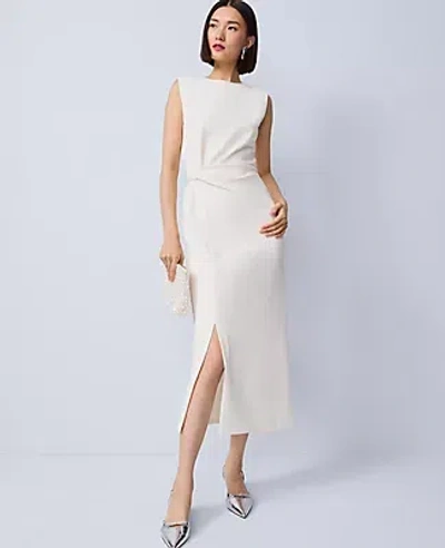 Ann Taylor Petite Crew Neck Twist Sheath Dress In White