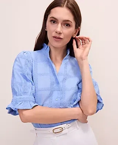 Ann Taylor Petite Crochet Ruffle Collar Blouse In Blue