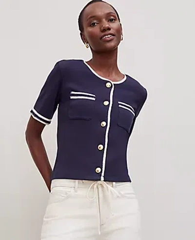 Ann Taylor Petite Crochet Trim Knit Jacket