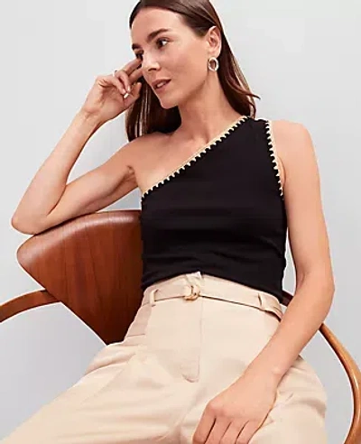Ann Taylor Petite Crochet Trim One Shoulder Top In Black