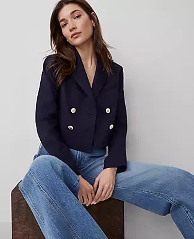 Ann Taylor Petite Cropped Double-breasted Blazer In Night Sky