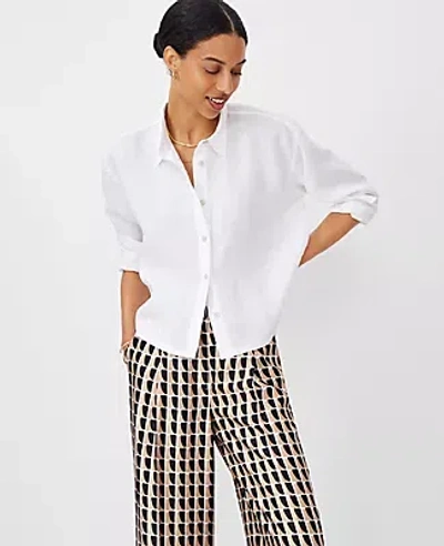 Ann Taylor Petite Cropped Linen Shirt In White
