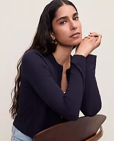 Ann Taylor Petite Cropped Open Cardigan In Blue