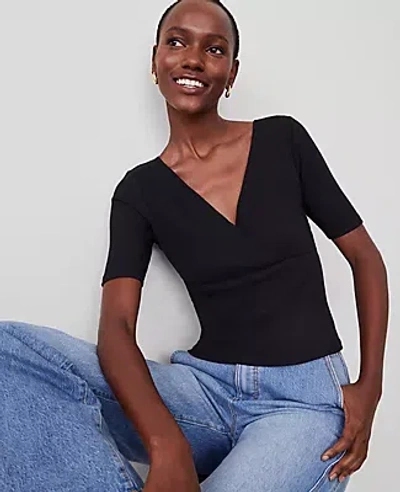 Ann Taylor Petite Crossover Neck Top In Black