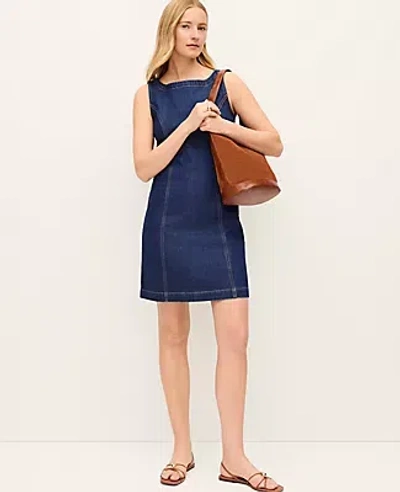 Ann Taylor Petite Denim Boatneck Shift Dress In Blue