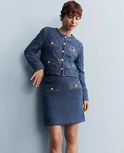 Ann Taylor Petite Denim Quilted Jacket In Mid Indigo Wash