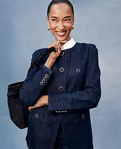 Ann Taylor Petite Denim Split Hem Jacket In Blue