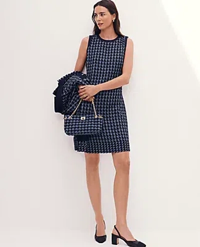 Ann Taylor Petite Denim Trim Tweed Shift Dress In Black