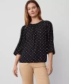 Ann Taylor Petite Diamond Shadow Lace Trim Mixed Media Top In Black