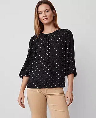 Ann Taylor Petite Diamond Shadow Lace Trim Mixed Media Top In Black