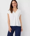 ANN TAYLOR PETITE DOT MIXED MEDIA PLEAT FRONT TOP