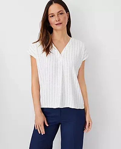 Ann Taylor Petite Dot Mixed Media Pleat Front Top In Winter White