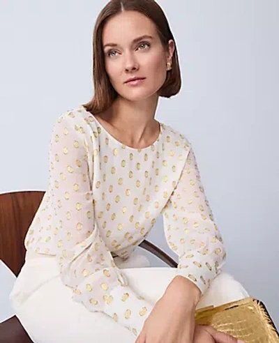 Ann Taylor Petite Dotted Boatneck Blouse In White