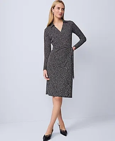 Ann Taylor Petite Dotted Knit Wrap Dress In Black