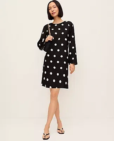 Ann Taylor Petite Dotted Linen Blend Shift Dress In Black