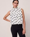 Ann Taylor Petite Dotted Mock Neck Bubble Hem Top In White