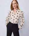 Ann Taylor Petite Dotted Ruffle Sleeve Blouse