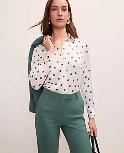 Ann Taylor Petite Dotted Satin Button Down Shirt In White