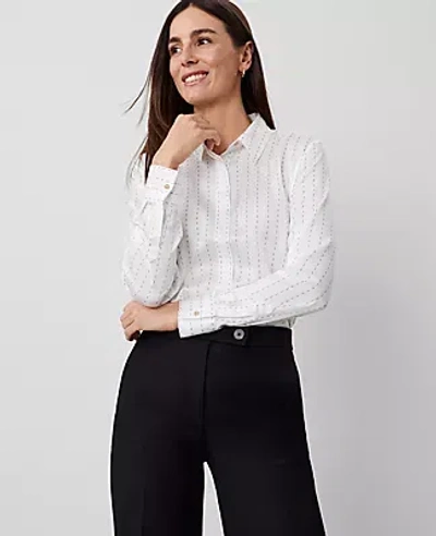 Ann Taylor Petite Dotted Slim Fit Shirt In Winter White