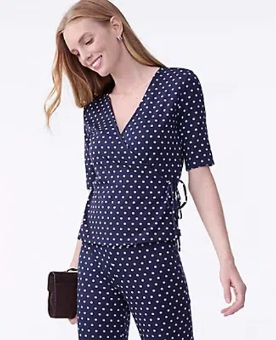 Ann Taylor Petite Dotted Tie Waist Wrap Top In Blue