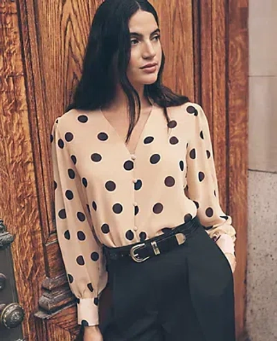 Ann Taylor Petite Dotted V-neck Popover Top In Brown