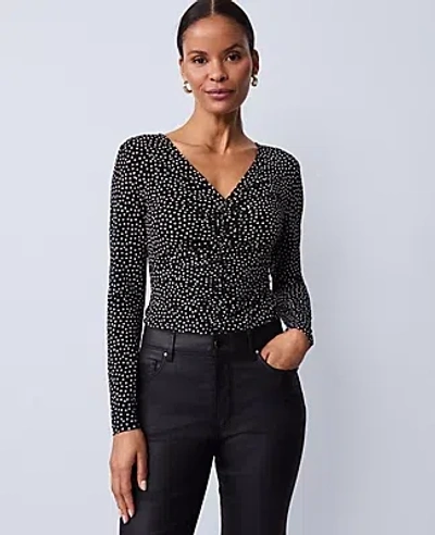 Ann Taylor Petite Dotted V-neck Top In Black