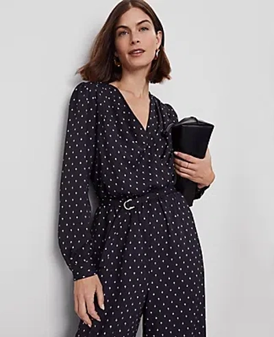 Ann Taylor Petite Dotted Wrap Jumpsuit In Black