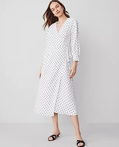 Ann Taylor Petite Dotted Wrap Midi Dress In White-black