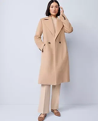 Ann Taylor Petite Double Breasted Long Coat In Brown