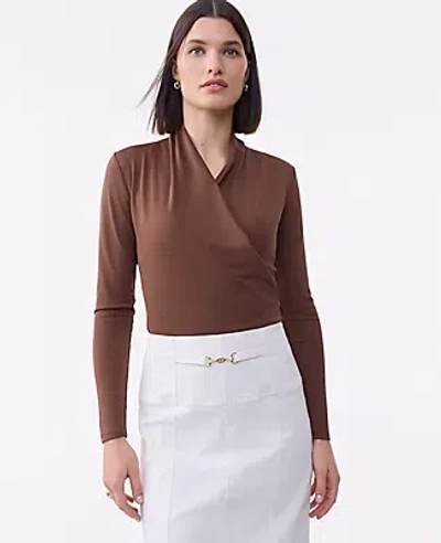 Ann Taylor Petite Draped Wrap Blouse In Brown