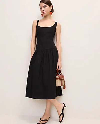 Ann Taylor Petite Drop Waist Flare Midi Dress In Multi